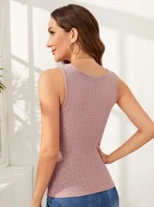 SHEIN Essnce Áo hai dây Tranh thêu màu trơn Giải trí - Bụi hồng - Xem 2