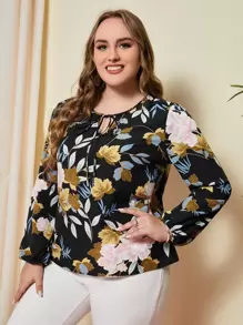 EMERY ROSE Áo sơ mi Plus Size Thắt nơ trước Hoa Giải trí - Nhiều màu - Xem 1