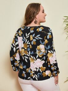 EMERY ROSE Áo sơ mi Plus Size Thắt nơ trước Hoa Giải trí - Nhiều màu - Xem 2