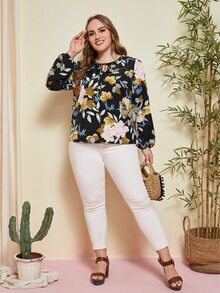 EMERY ROSE Áo sơ mi Plus Size Thắt nơ trước Hoa Giải trí - Nhiều màu - Xem 3