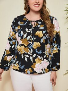 EMERY ROSE Áo sơ mi Plus Size Thắt nơ trước Hoa Giải trí - Nhiều màu - Xem 4
