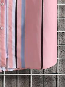 Manfinity 男士隨機塊狀條紋襯衫不帶T恤 - 彩色 - 查看 4