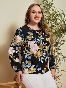 EMERY ROSE Áo sơ mi Plus Size Thắt nơ trước Hoa Giải trí - Nhiều màu - Xem 5