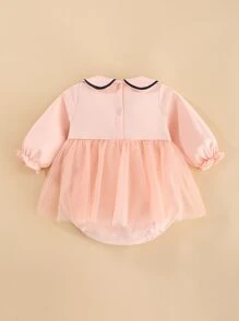 Peninsula Baby 嬰兒假口袋拼接網紗連身背心 - 珊瑚粉 - 查看 2