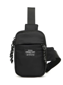 Men Letter Detail Bum Bag - Black - View 2