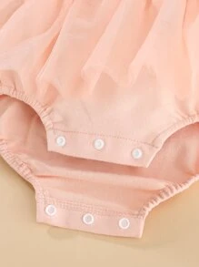 Peninsula Baby 嬰兒假口袋拼接網紗連身背心 - 珊瑚粉 - 查看 5