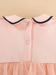 Peninsula Baby 嬰兒假口袋拼接網紗連身背心 - 珊瑚粉 - 查看 7