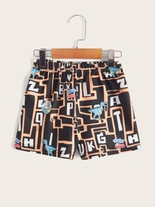 小男童字母和恐龍印花短褲 - 彩色 - 查看 1