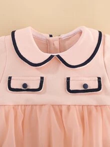 Peninsula Baby 嬰兒假口袋拼接網紗連身背心 - 珊瑚粉 - 查看 8