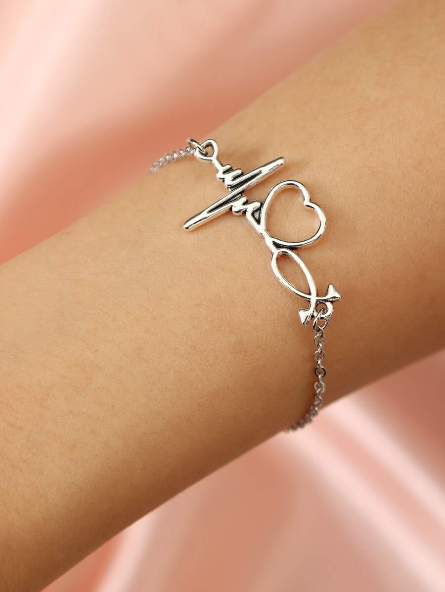 心跳裝飾手環 - 銀色 - 查看 1