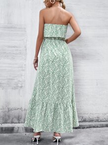 碎花印花开叉抹胸连衣裙 - 彩色 - 查看 4