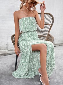 碎花印花开叉抹胸连衣裙 - 彩色 - 查看 6