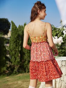 碎花木耳邊吊帶連衣裙 - 彩色 - 查看 2