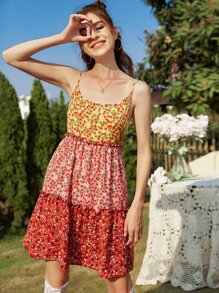 碎花木耳邊吊帶連衣裙 - 彩色 - 查看 3