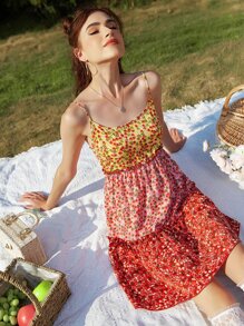 碎花木耳邊吊帶連衣裙 - 彩色 - 查看 5