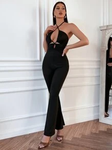 SHEIN SXY 十字交叉後背繫帶連身褲 - 黑色 - 查看 4