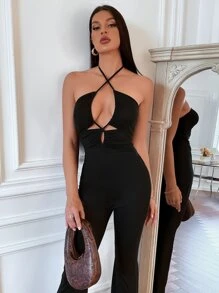 SHEIN SXY 十字交叉後背繫帶連身褲 - 黑色 - 查看 5