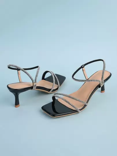 Kvinnors Svart Elegant Strassdekor Singel Färg Vristband Höga Klackar Med Strassdekor Dekorationer