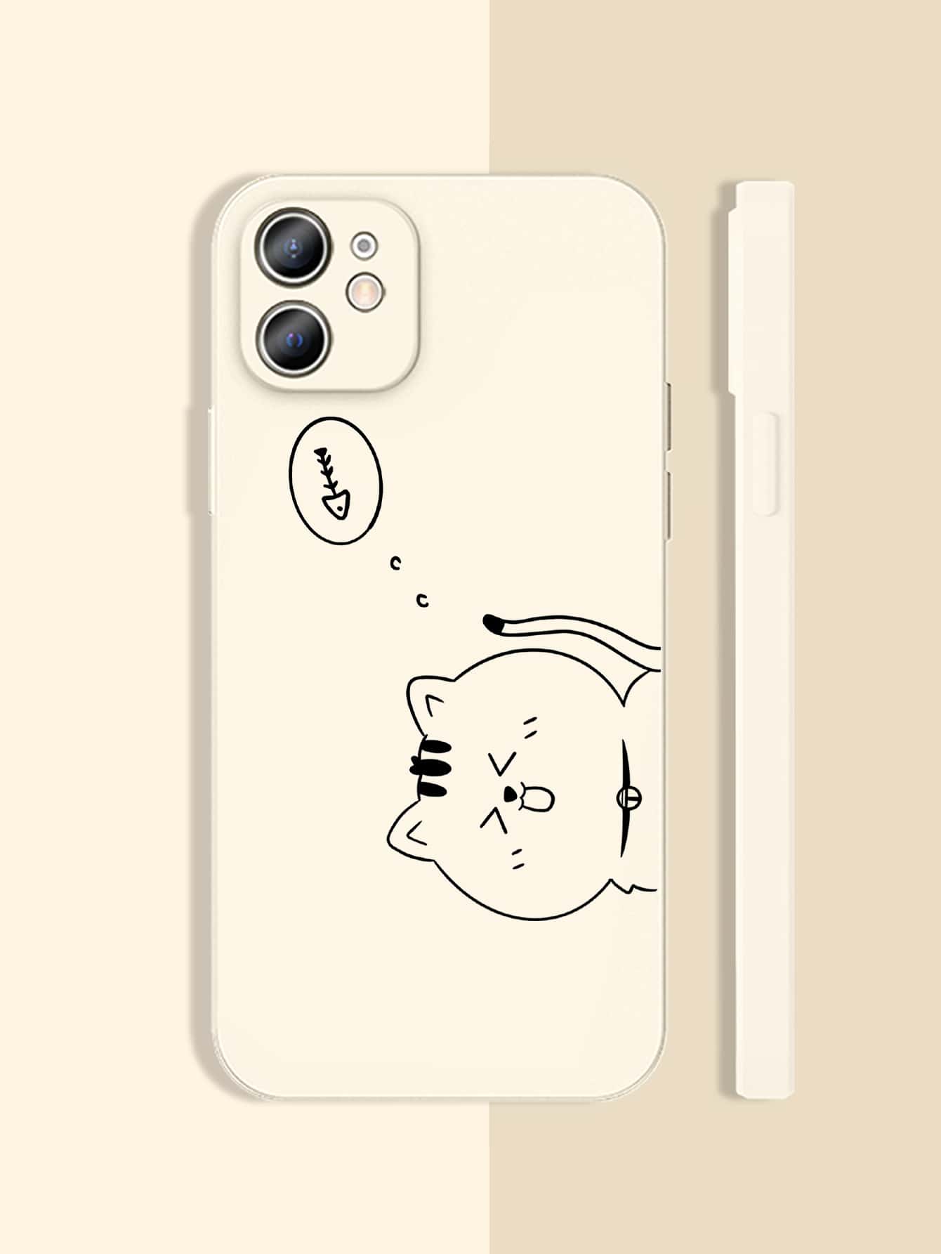 Cat Pattern Phone Case - Beige - View 1