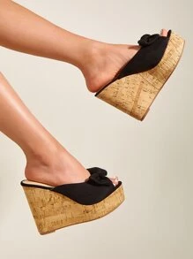 Giày bệt dày và Dép nêm Nữ Nơ Bướm màu trơn Kỳ nghỉ Đúng mốt - màu đen - Xem 1