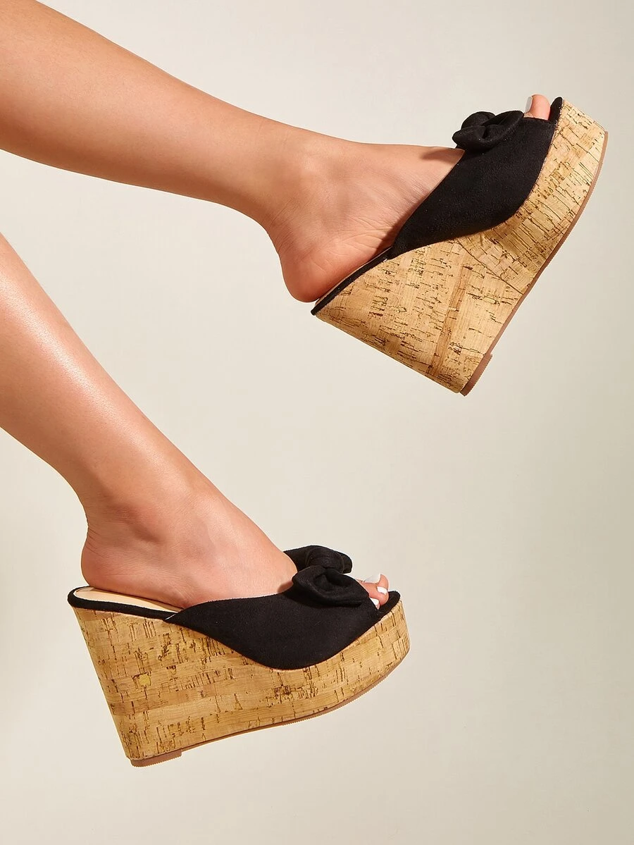 Giày bệt dày và Dép nêm Nữ Nơ Bướm màu trơn Kỳ nghỉ Đúng mốt - màu đen - Xem 1