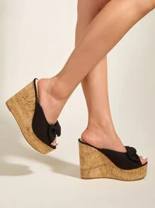 Giày bệt dày và Dép nêm Nữ Nơ Bướm màu trơn Kỳ nghỉ Đúng mốt - màu đen - Xem 2