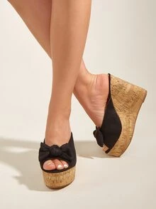 Giày bệt dày và Dép nêm Nữ Nơ Bướm màu trơn Kỳ nghỉ Đúng mốt - màu đen - Xem 3