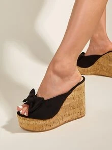 Giày bệt dày và Dép nêm Nữ Nơ Bướm màu trơn Kỳ nghỉ Đúng mốt - màu đen - Xem 4