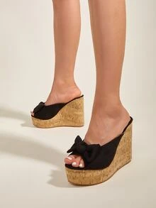 Giày bệt dày và Dép nêm Nữ Nơ Bướm màu trơn Kỳ nghỉ Đúng mốt - màu đen - Xem 5