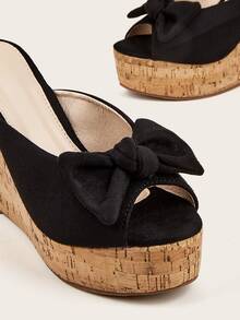 Giày bệt dày và Dép nêm Nữ Nơ Bướm màu trơn Kỳ nghỉ Đúng mốt - màu đen - Xem 6