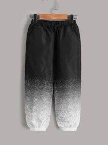 SHEIN 小男童漸變圖案彈性腰帶長褲 - 黑與白 - 查看 1