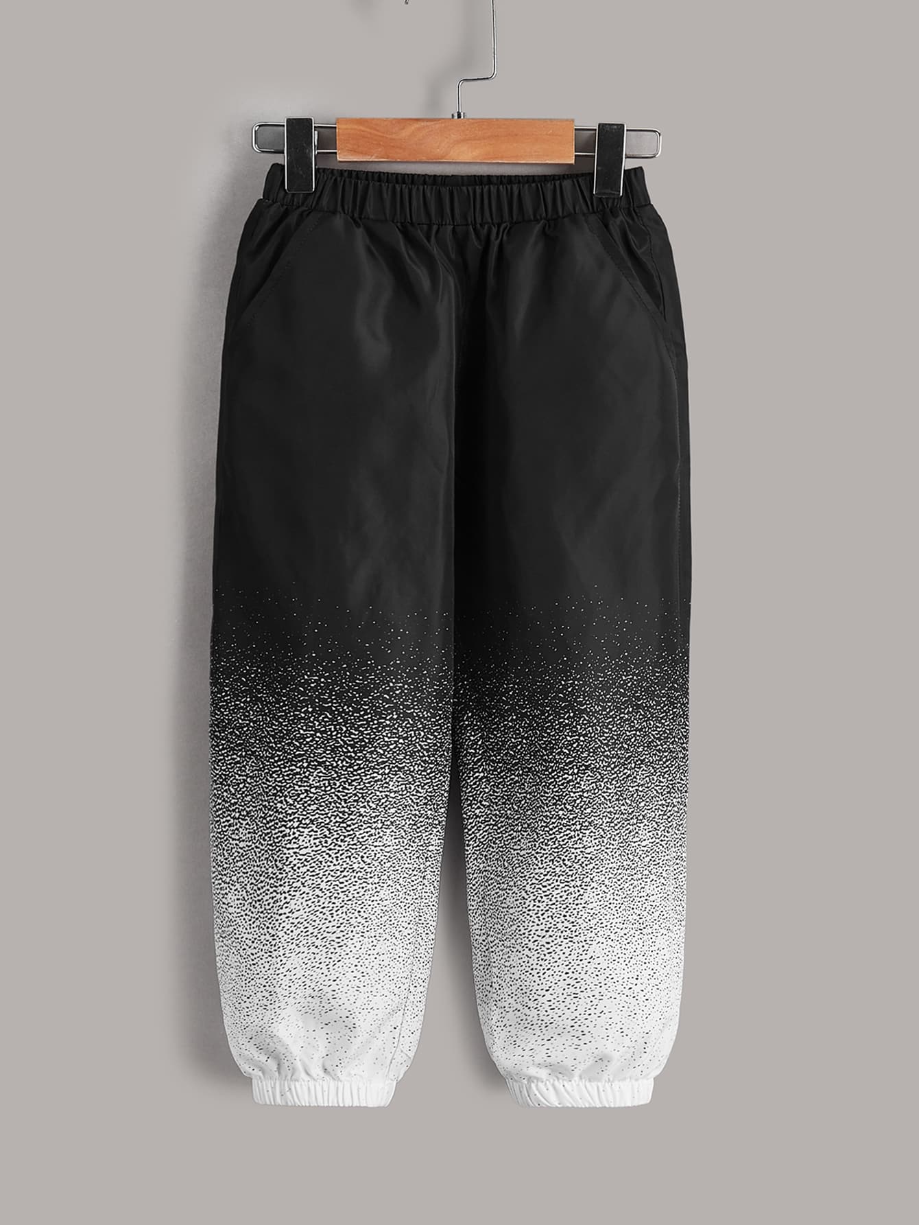 SHEIN 小男童漸變圖案彈性腰帶長褲 - 黑與白 - 查看 1