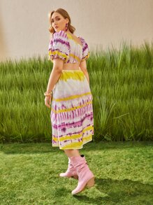 SHEIN Unity Đầm Plus Size Bất đối xứng Cắt ra Nhẫn Cà vạt nhuộm Boho - Nhiều màu - Xem 3