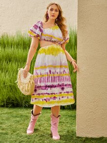 SHEIN Unity Đầm Plus Size Bất đối xứng Cắt ra Nhẫn Cà vạt nhuộm Boho - Nhiều màu - Xem 6