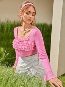 SHEIN Unity Plus Flounce Sleeve Layered Crop Tee