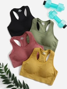 Easithlete 4pcs Medium Support  Seamless Textured Sports Bra - Multicolor - View 1