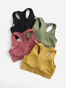 Easithlete 4pcs Medium Support  Seamless Textured Sports Bra - Multicolor - View 2