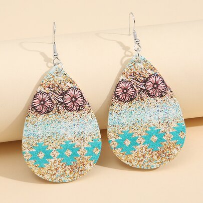 Floral Print Water Drop Earrings