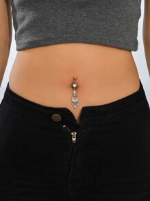 水鑽裝飾幾何吊墜臍環中性不銹鋼水晶龐克穿孔-A時尚身體鏈禮品適用於任何場合 - 銀色 - 查看 2