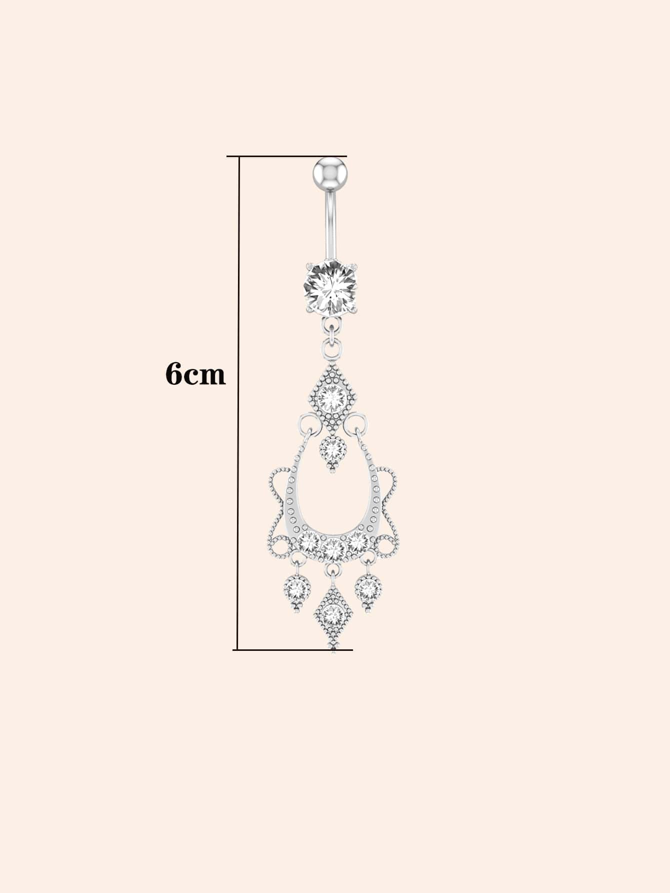 Rhinestone Decor Geometric Charm Rốn Belly Ring Unisex Thép không gỉ Crystal Punk Piercing - Quà tặng trang sức cơ thể thời trang cho bất kỳ dịp nào - Bạc - Xem 3