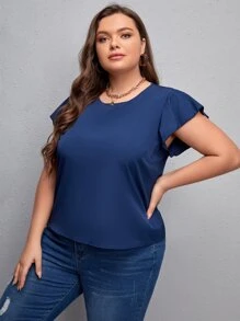 SHEIN Clasi 大碼蝴蝶袖襯衫 - 藍色 - 查看 3