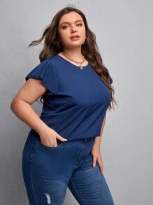 SHEIN Clasi 大碼蝴蝶袖襯衫 - 藍色 - 查看 4
