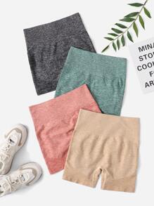 Yoga Basic 4入組大理石緊縮褶皺臀部無縫高彈力運動短褲 - 彩色 - 查看 2