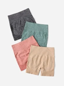 Yoga Basic 4入組大理石緊縮褶皺臀部無縫高彈力運動短褲 - 彩色 - 查看 5