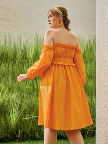 SHEIN VCAY Vestido de hombros descubiertos ribete fruncido - Amarillo - Ver 6