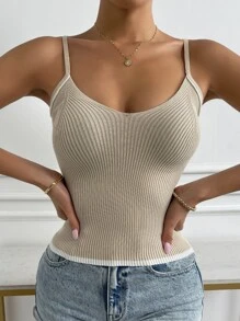 SHEIN Essnce Rib Knit Cami Top - Apricot - View 3