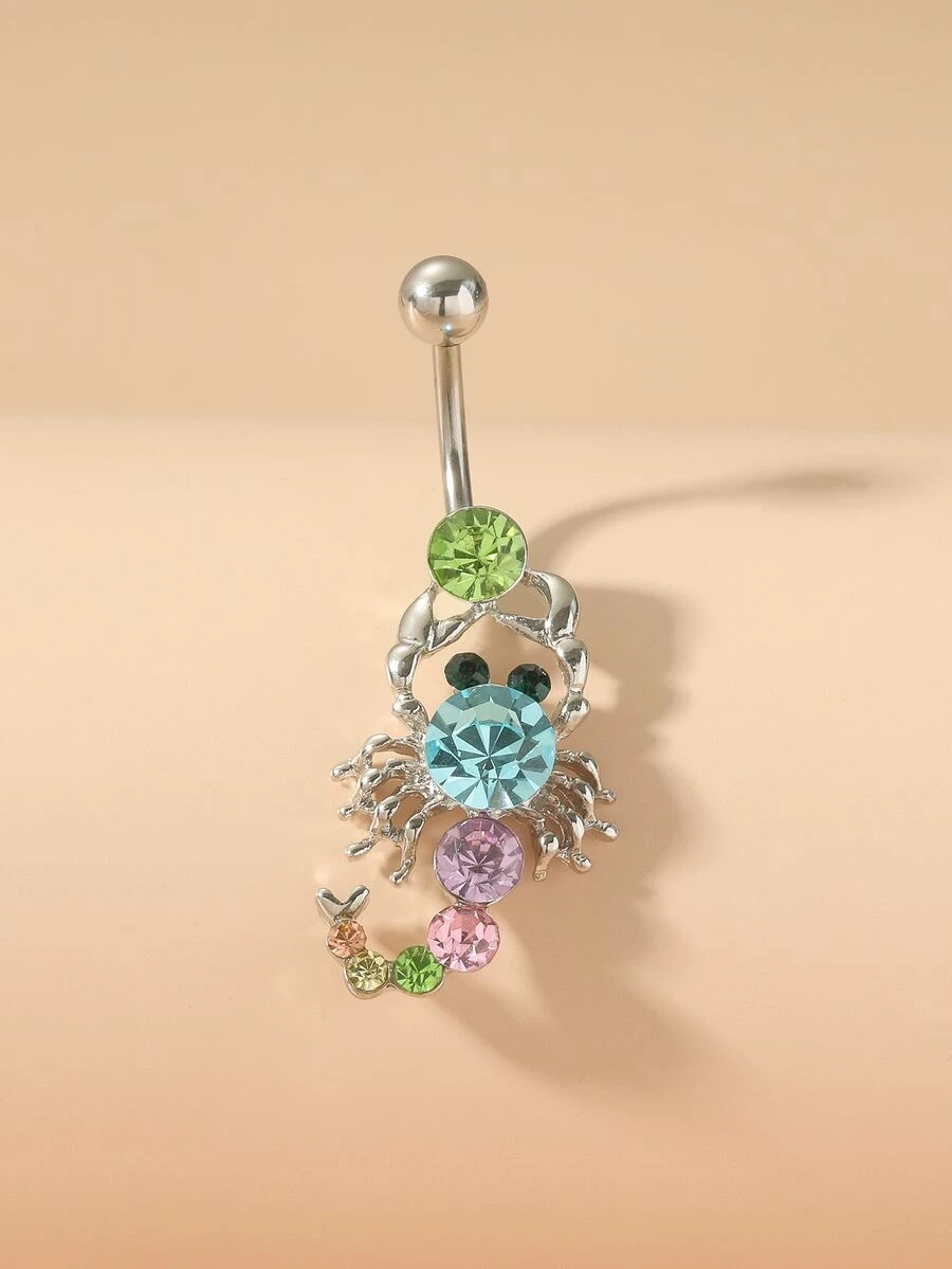 水鑽裝飾蠍吊墜臍環 - 彩色 - 查看 1