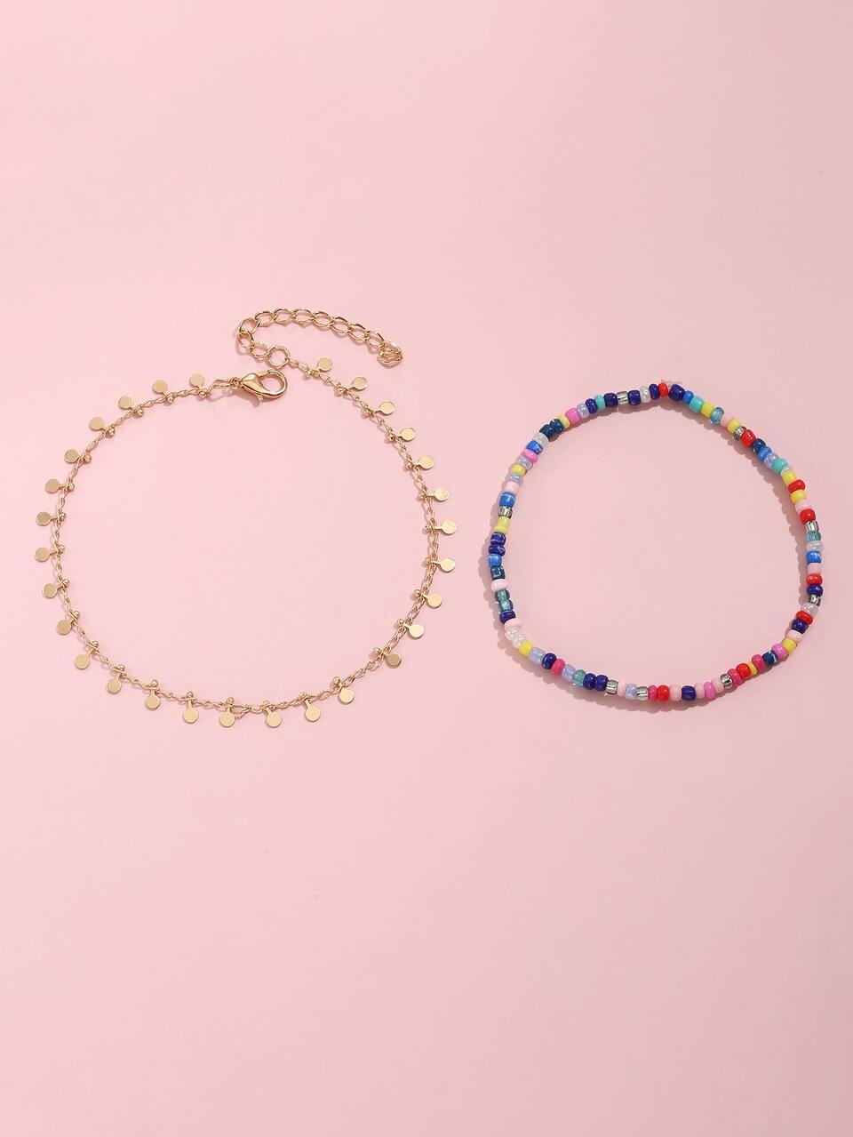 2pcs Random Color Beaded Anklet
