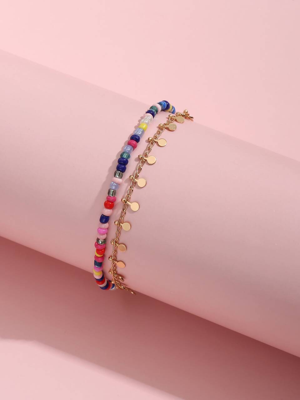 2pcs Random Color Beaded Anklet