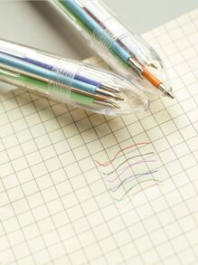 6-in-1 Multi-color Transparent Design Retractable Ballpoint Pen For Aesthetic Office/School Supplies - Multicolor - View 2